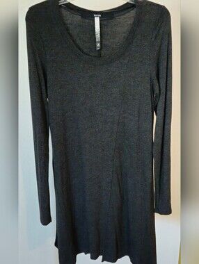 Kensie Long Sleeve Scoop Neck Tunic Dress in Charcoal Gray